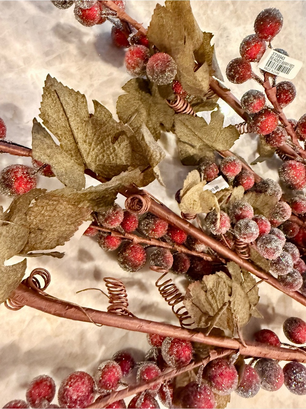 Pottery Barn Beautiful Vintage Frosted Red Berry Stems Set/4 Sold Out New 🍃
